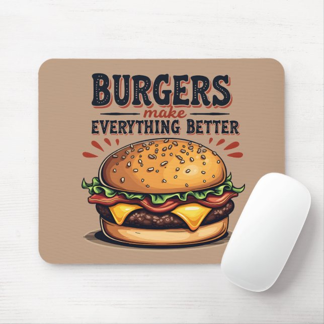 Retro Burger Lover Vintage Typografie Mousepad (Mit Mouse)