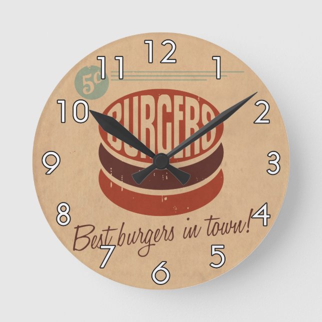 Retro Burger Runde Wanduhr (Vorderseite)