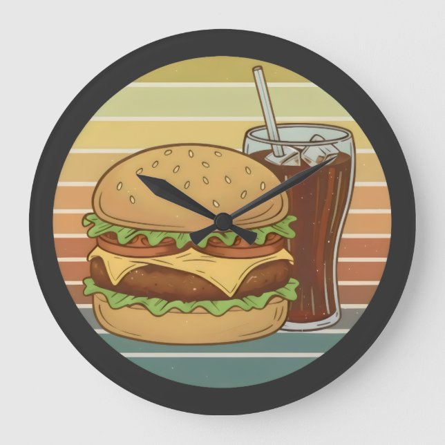 Retro-Burger und Cola. Große Wanduhr (Vorderseite)