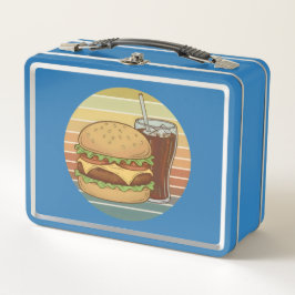 Retro-Burger und Cola. Metall Brotdose