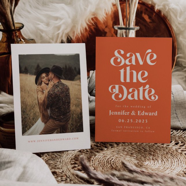 Retro Burnt Orange Wedding speichern das Datum Save The Date (Von Creator hochgeladen)