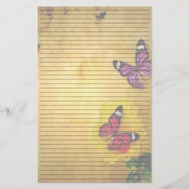 Retro-Butterfliegen Lined Stationery Paper Briefpapier (Vorderseite)