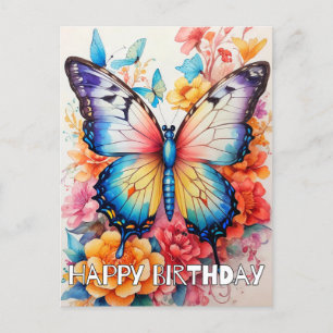 Retro Butterfly & Blume Illustration Collage Postkarte
