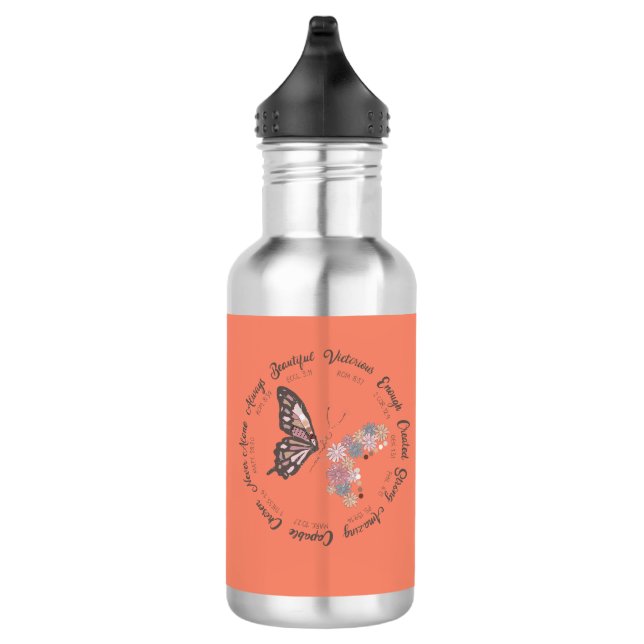 Retro Butterfly Christlich Quotes Design Edelstahlflasche (Rechts)