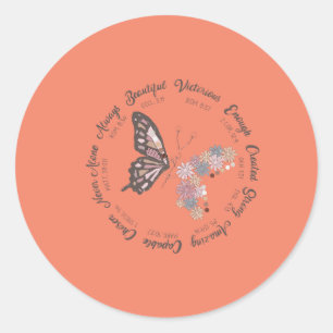 Retro Butterfly Christlich Quotes Design Runder Aufkleber