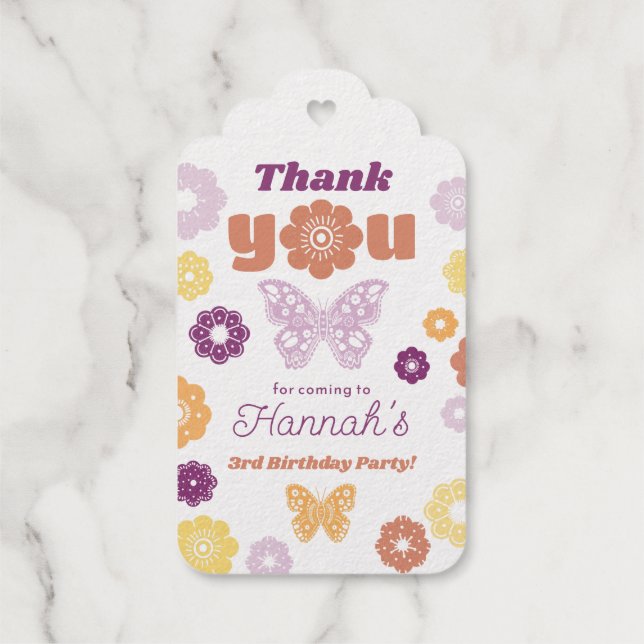 Retro Butterfly Geburtstag Danke Geschenkanhänger (Rückseite)
