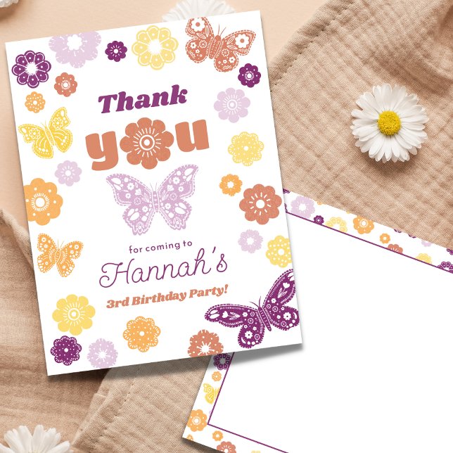 Retro Butterfly Geburtstag Danke Postkarte (Retro Butterfly Birthday Thank You Postcard)