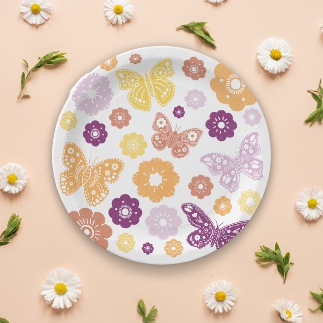 Retro Butterfly Geburtstagsparty Pappteller (Retro Butterfly Party Plates)