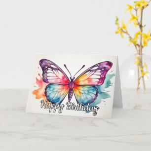 Retro Butterfly Illustration Happy Birthday Karte