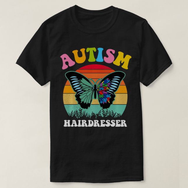 Retro Butterfly Puzzle Autism Friseur Autismus A T-Shirt (Design vorne)