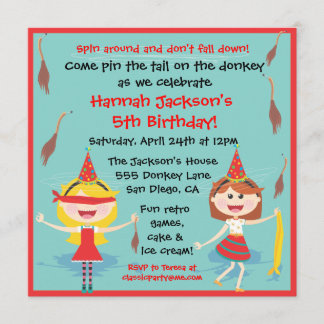 Retro Button des Schwanzes auf der Donkey Geburtst Einladung