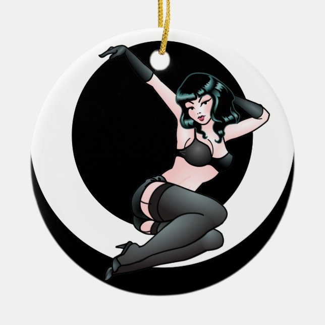 Retro Button herauf Mädchen-Dekorations-50er Keramik Ornament (Vorne)