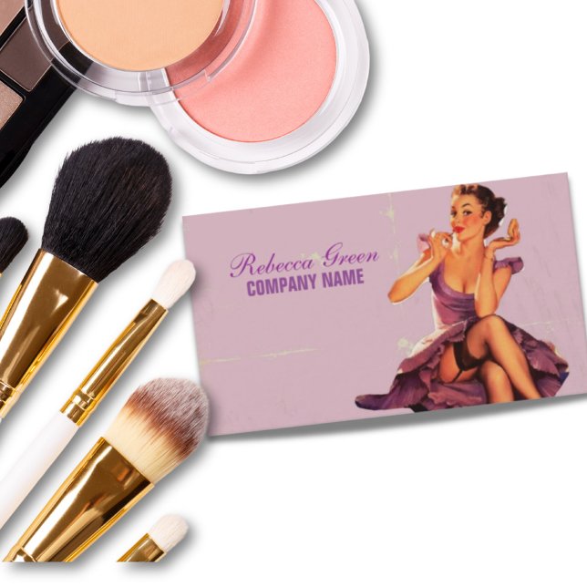 Retro Button up Girl Hair Makeup Artist Cosmetolog Visitenkarte (Von Creator hochgeladen)