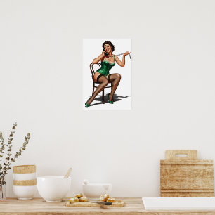 Retro Button-up Girl mit grünen Schuhen Poster