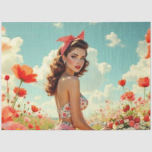 Retro Button-Up Girl mit Pop-Art Drehung Decoupage Seidenpapier