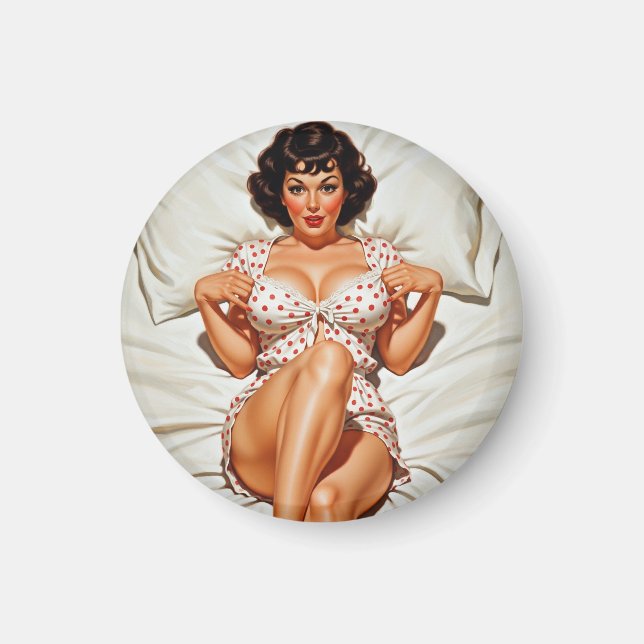 Retro Button-up Girl mit Red Polka Dot PJ's Magnet (Vorne)
