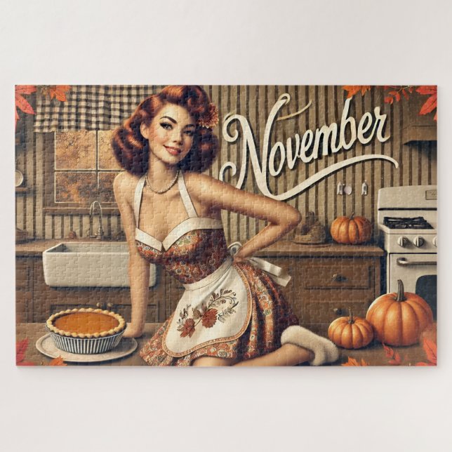 Retro Button-Up Girl Pumpkin Puzzle (Horizontal)