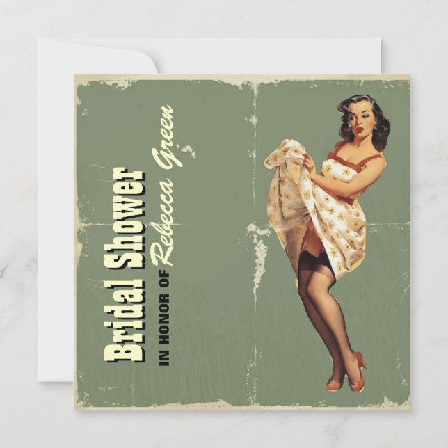 Retro-Button-Up-Girl-Rockabilly-Junggeselinnen-Abs Einladung (Vorderseite)