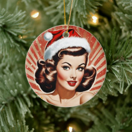 Retro Button Up Girl Weihnachten Keramik Ornament