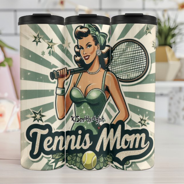 Retro Button-Up Tennis Mama Art Thermosbecher (Von Creator hochgeladen)