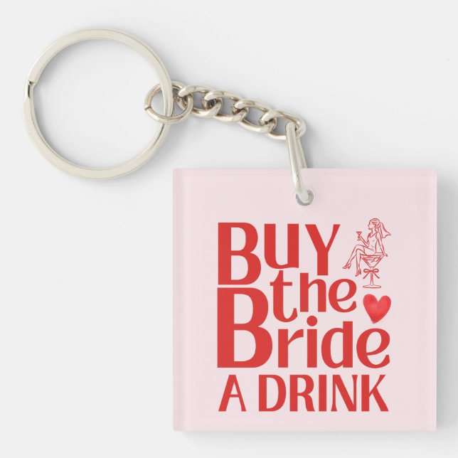 Retro Buy The Bride A Drink QR Code Red Pink Schlüsselanhänger (Vorderseite)