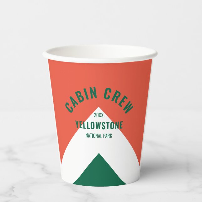 Retro Cabin Crew Peronalized Zielort Grün rot Pappbecher (Vorderseite)