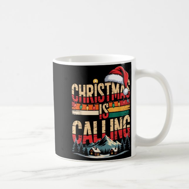 Retro Cabin Snowy Christmas Calling Lights Holiday Kaffeetasse (Rechts)