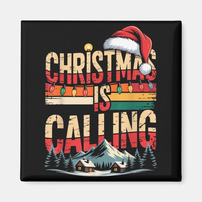 Retro Cabin Snowy Christmas Calling Lights Holiday Magnet (Vorne)