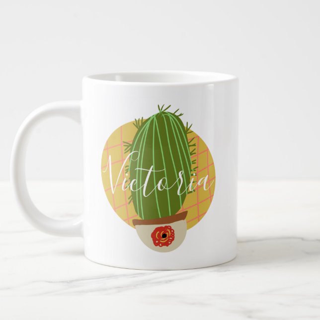 Retro Cactus Doodle Name Giant Coffee Tasse (Links)