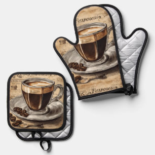 Retro Café Caffeine Lover Vintag Espresso Kaffee Ofenhandschuh & Topflappen-Set