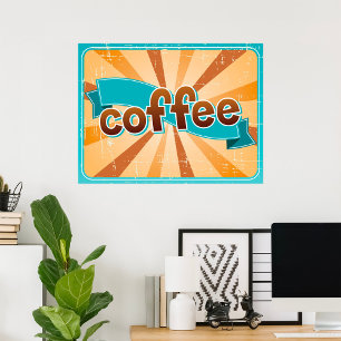 Retro-Café-Typografie Teal Braun Sonnenstrahl Poster