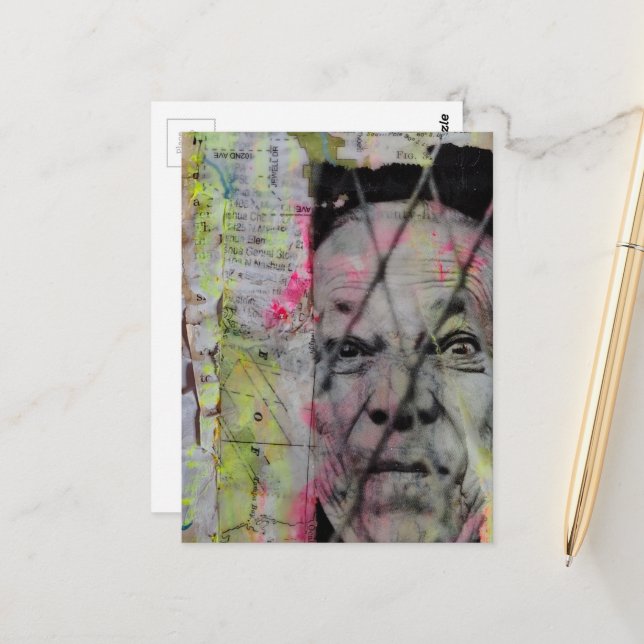 Retro-Caged-Man-Junk-Journal-Mixed-Media-Collage Postkarte (Vorderseite/Rückseite Beispiel)