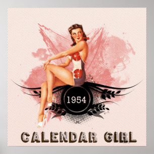 Retro Calendar Girl Button-up Vintag Style Design Poster