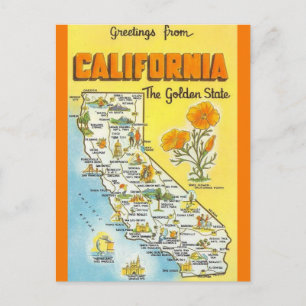Retro Calfornia Staat Map Postkarte