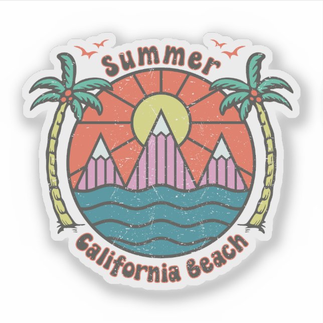 Retro California Beach Sunset Aufkleber (Vorderseite)