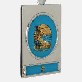 Retro California Sunset Beach Scene Banner-Ornament Silber