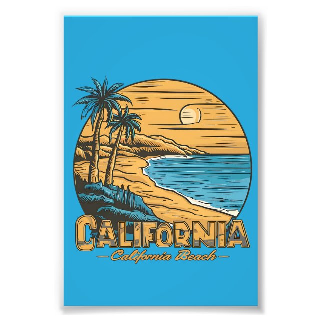 Retro California Sunset Beach Scene Fotodruck (Vorne)