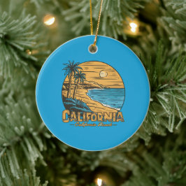 Retro California Sunset Beach Scene Keramik Ornament