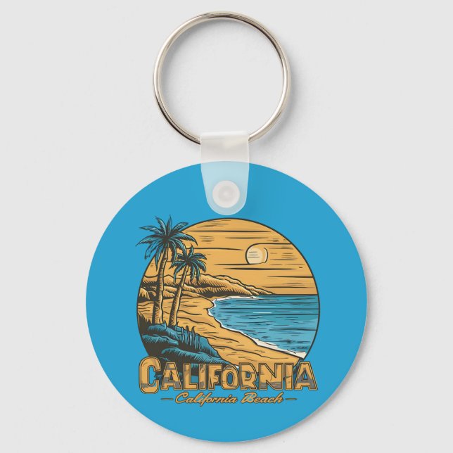 Retro California Sunset Beach Scene Schlüsselanhänger (Vorderseite)