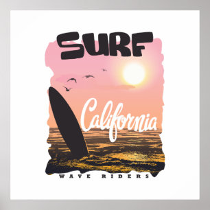 Retro California Surf Sunset & Waves Grafik Poster