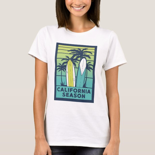 Retro California Surfboards Kunst - Sommer Küste T-Shirt (Vorderseite)