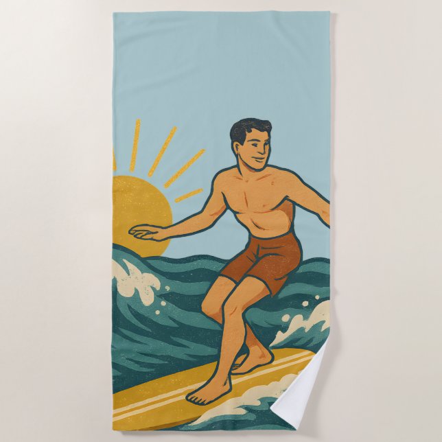 Retro California Surfer Blue Coastal Surf Graphic Strandtuch (Vorderseite)