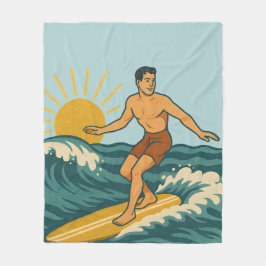 Retro California Surfer Blue Coastal Surfing Print Fleecedecke