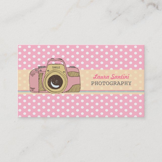 Retro Camera Fotografie Polka Dot Business Cards Visitenkarte (Vorderseite)