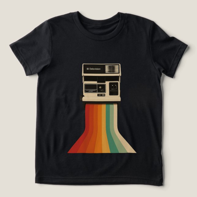 Retro Camera with Rainbow Print Tri-Blend Shirt (Design Vorderseite)