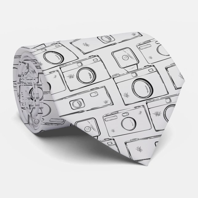 Retro Cameras Sketch Neck Tie Krawatte (Gerollt)