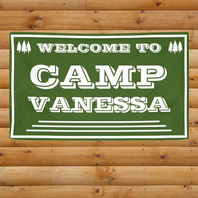 Retro Camp Bach Personalisierten Wald Grün Willkom Banner (Camp Bach Personalized Retro Welcome Banner)