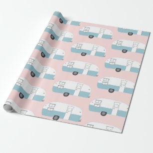 Retro-Camper-Anhänger rosa Geschenkpapier