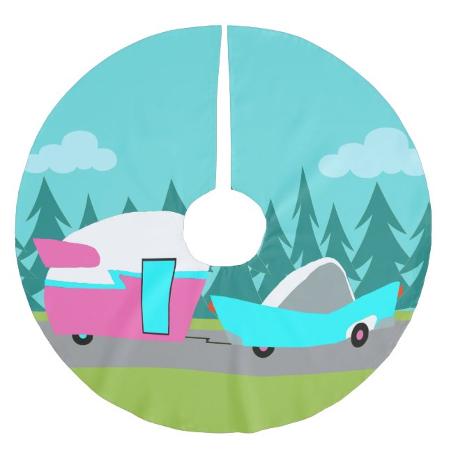 Retro Camper-/Anhänger-und Auto-Baum-Rock Polyester Weihnachtsbaumdecke (Vorderseite)