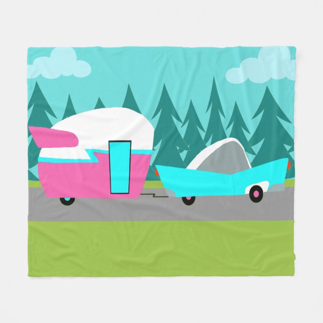 Retro Camper-/Anhänger-und Auto-Fleece-Decke Fleecedecke (Vorderseite (Horizontal))